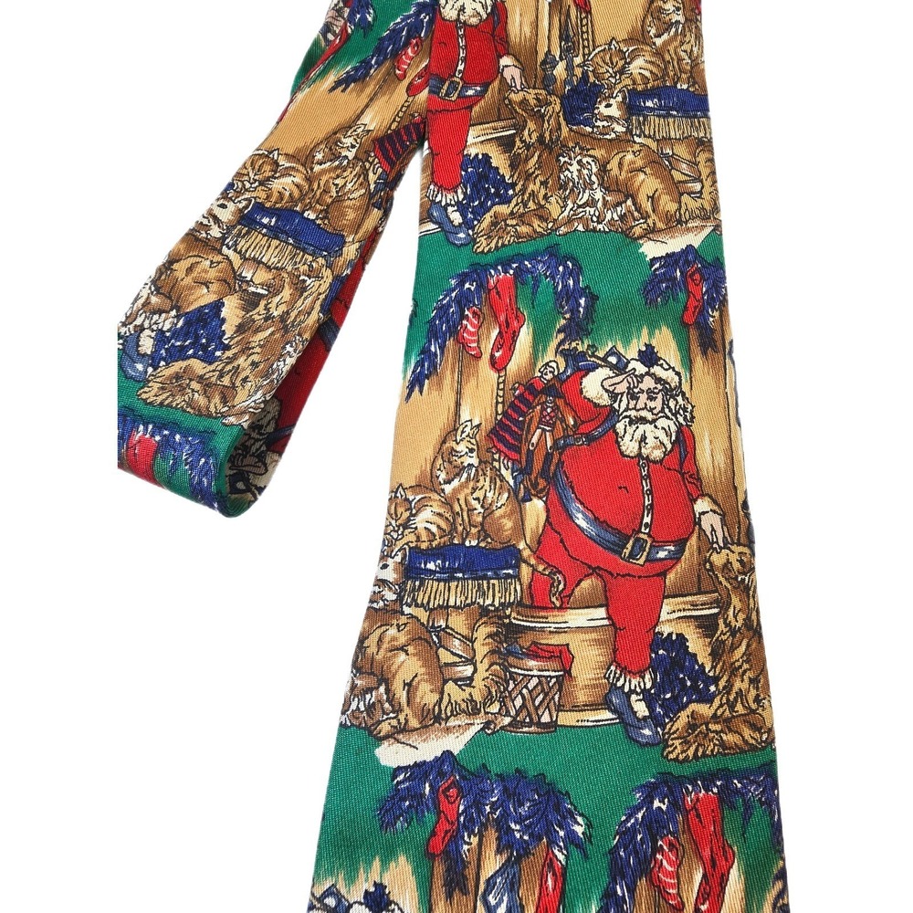 90s VTG Robert Talbott Christmas Tie Santa Cats Dogs 100% Silk Hand Printed